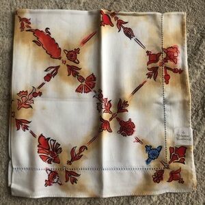 New Vivienne Westwood Scarf Bandana Handkerchief Orb Logo Flowers Ink Ivory